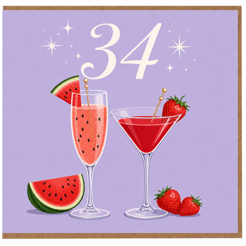 34th Birthday Card, Fruity Cocktail Birthday Card