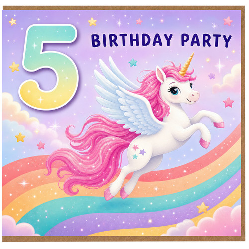 5th Birthday Card, 5th Birthday Party Unicorn Card