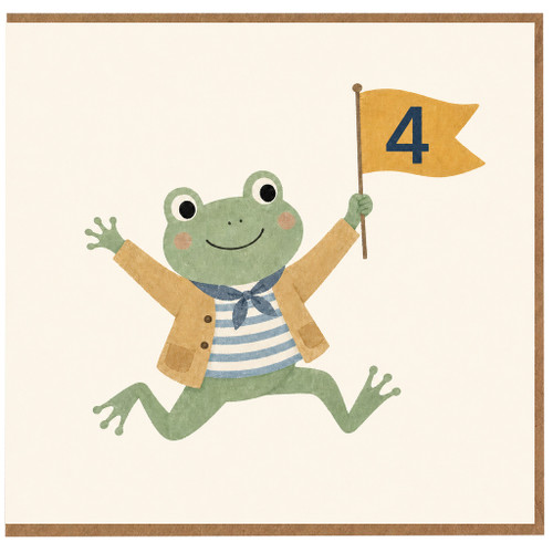 4th Birthday Card, Frog Illustration