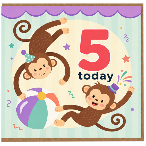 5th Birthday Card, Cute Monkey Birthday Card