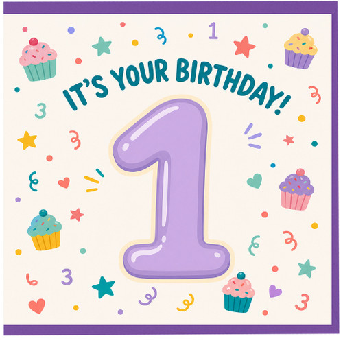 1st Birthday Card, It’s Your Birthday Cute Cupcake Design