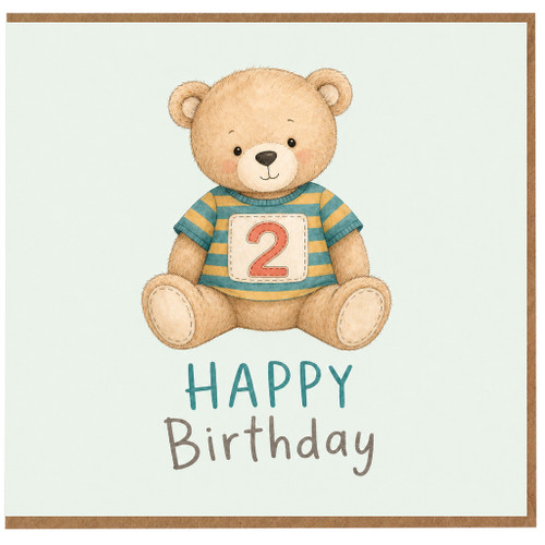 2nd Birthday Card, Cute Teddy Bear Happy Birthday Card