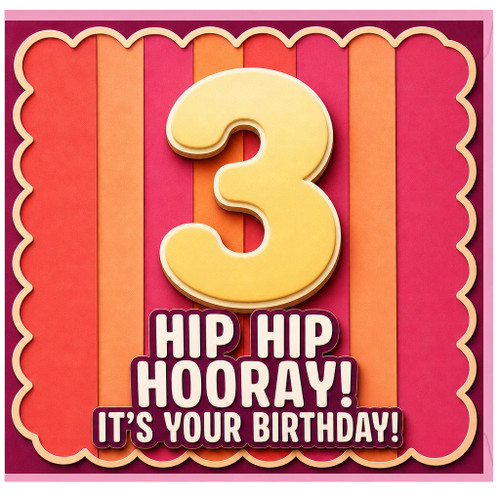 3rd Birthday Card, Hip Hip Hooray It's Your Birthday Card