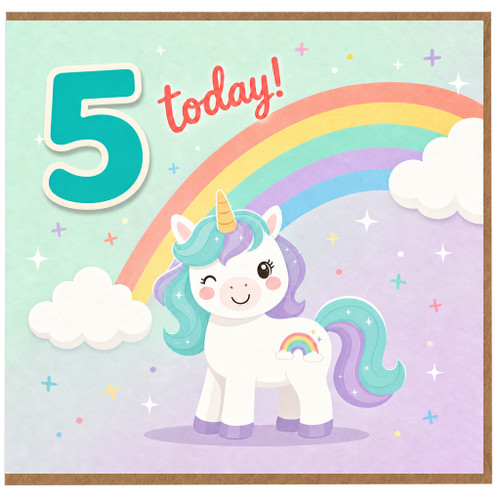 5th Birthday Card, Unicorn Birthday Card for Age 5