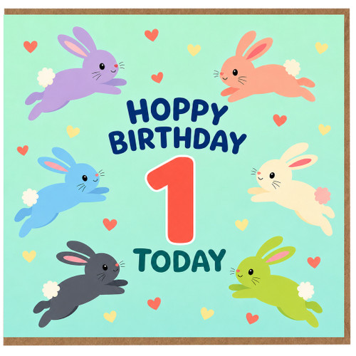 1st Birthday Card, Cute Bunny Hoppy Birthday Today Card