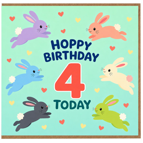 4th Birthday Card, Cute Rabbits Happy Birthday Today Card