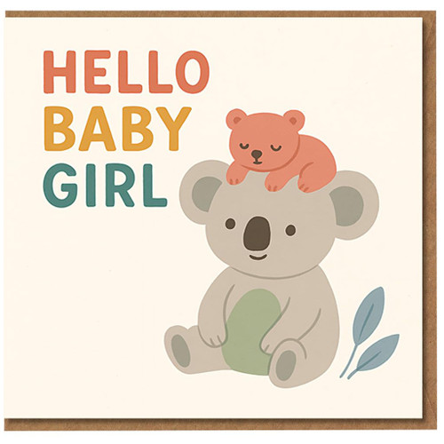 Hello Baby Girl New Baby Card - Cute Koala and Cub Illustration - Newborn Daughter Congratulations Card for Parents