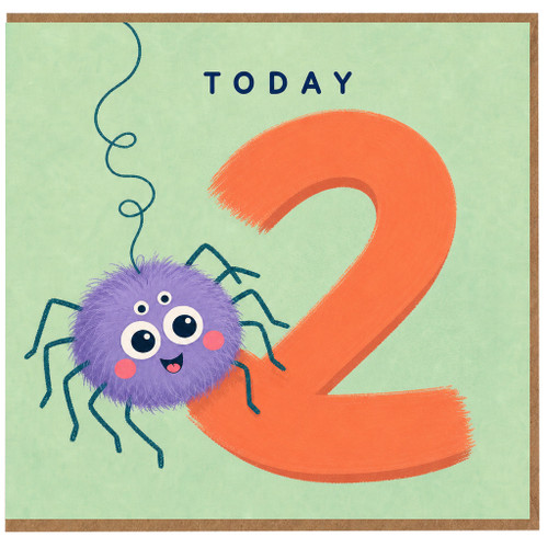 2nd Birthday Card, Cute Spider Today Card