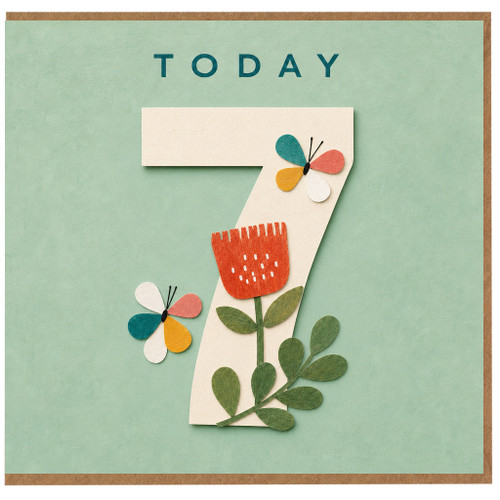 7th Birthday Card, Floral Butterfly Today Card