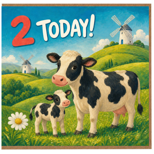 2nd Birthday Card, Cow and Calf Farmyard Today Card