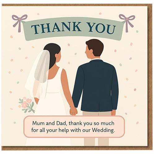 Wedding Thank You Card for Mum and Dad - Bride and Groom Illustration - Parents Appreciation from the Newlyweds - Thank You for All Your Help