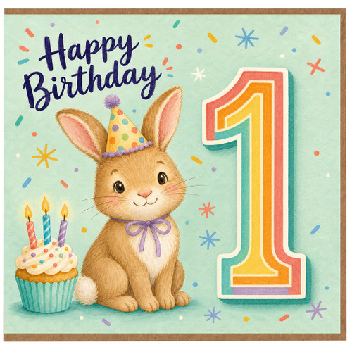 1st Birthday Card, Cute Bunny Birthday Card