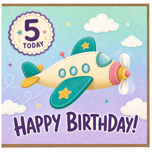 5th Birthday Card, Happy Birthday Aeroplane Card for Age 5