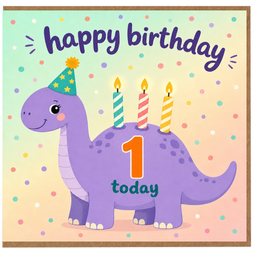1st Birthday Card, Cute Dinosaur Birthday Card