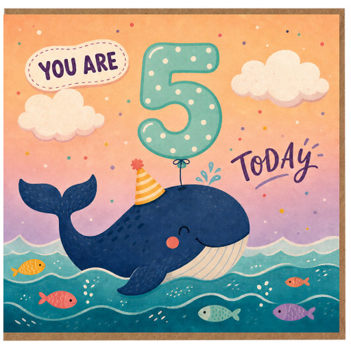5th Birthday Card, Cute Whale Children's Birthday Card, You Are 5 Today