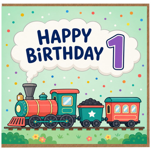 1st Birthday Card, Cute Train Birthday Card