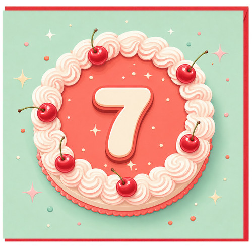 7th Birthday Card, Cherry Cake Number 7 Card