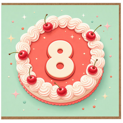 8th Birthday Card, Cherry Cake Design
