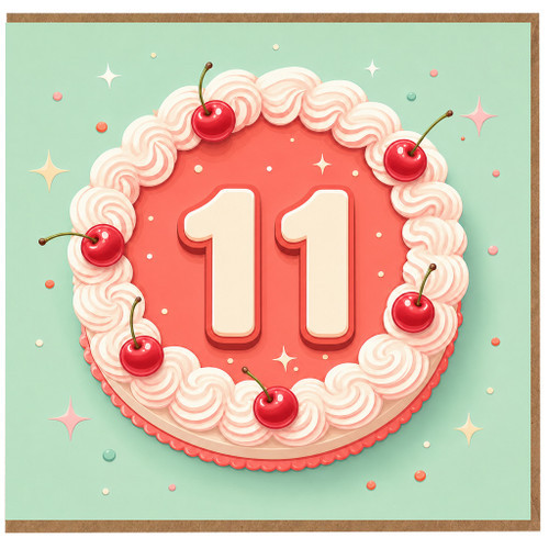 11th Birthday Card, Cake and Cherries Design