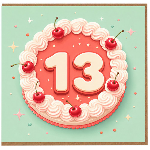 13th Birthday Card, Cute Cake Design