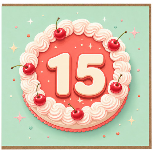 15th Birthday Card, Cherry Cake Design