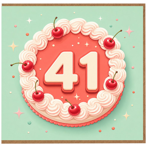 41st Birthday Card, Retro Cake and Cherry Design