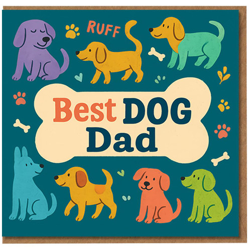 Best Dog Dad Card - Cute Dogs & Paw Prints - From the Dog Father’s Day Card for Dad, Owner & Pet Lover - Birthday Option - Blank Inside