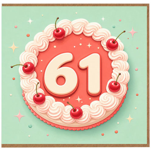 61st Birthday Card, Cake and Cherry Design