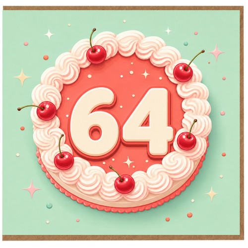 64th Birthday Card, Birthday Cake Design Card
