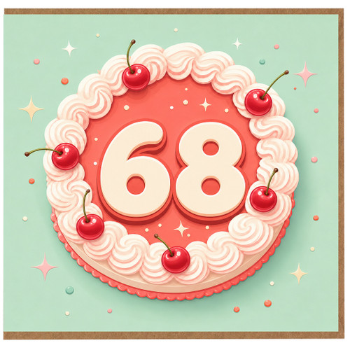 68th Birthday Card, Retro Cake Design with Cherries