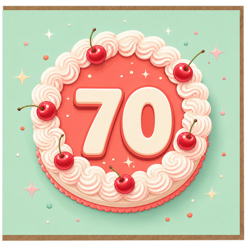 70th Birthday Card, Cherry Cake Design