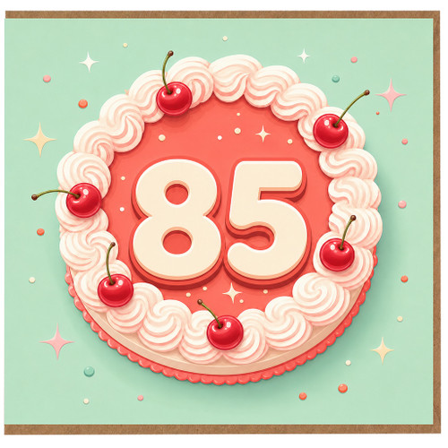85th Birthday Card, Birthday Cake Cherry Design