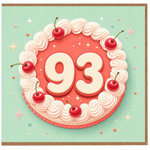 93rd Birthday Card, Cake and Cherry Design