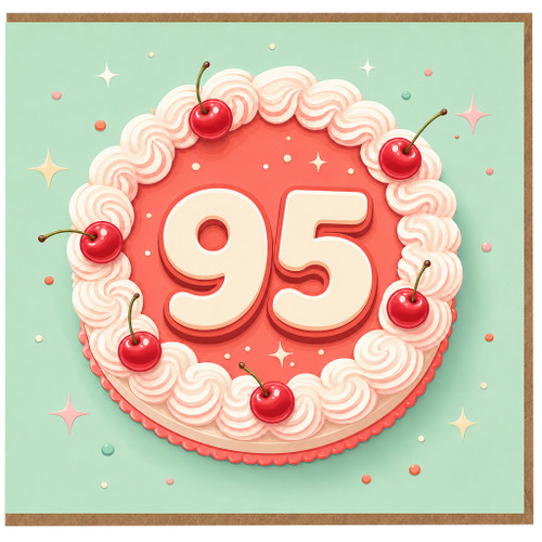 95th Birthday Card, Vintage Cake and Cherry Design
