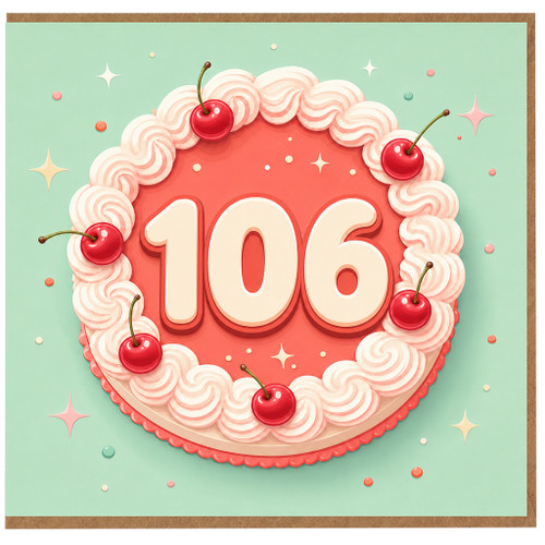 106th Birthday Card, Retro Cake and Cherries Design