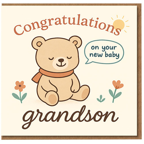 Congratulations Grandson on Your New Baby Card - Cute Teddy Bear Design - Greeting Card for Grandson