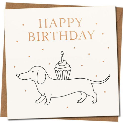 Cute Dachshund Birthday Greeting Card - Sausage Dog - For Dog Lovers, 145mm x 145mm Square, Includes Kraft Envelope