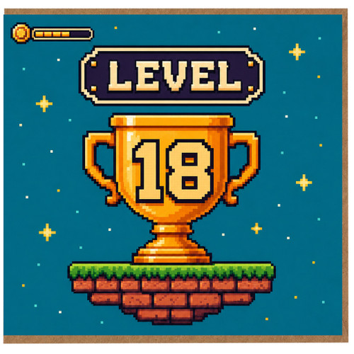 18th Birthday Card, Level 18 Gaming Trophy Design