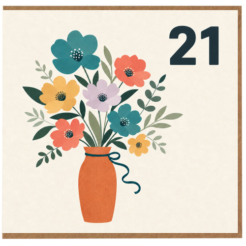 21st Birthday Card, Floral Bouquet Vase Design
