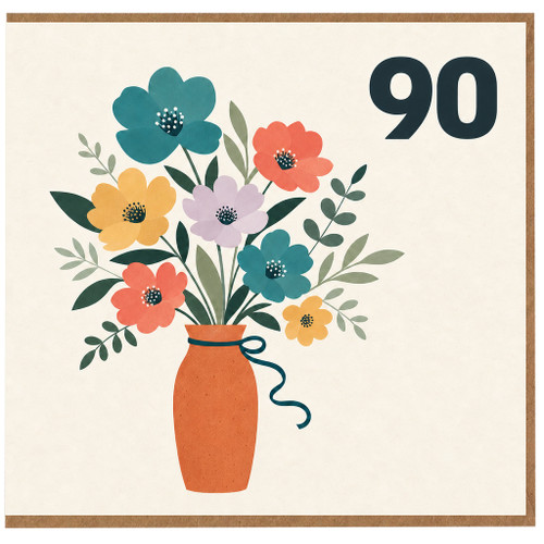 90th Birthday Card, Floral Bouquet in Vase