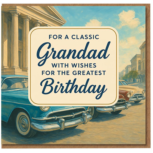 Grandad Birthday Card - Classic Vintage Car Design - For a Classic Grandad - Heartfelt Birthday Greeting Card for