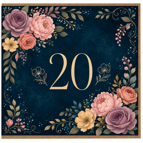 20th Birthday Card, Floral Twenty Birthday Card