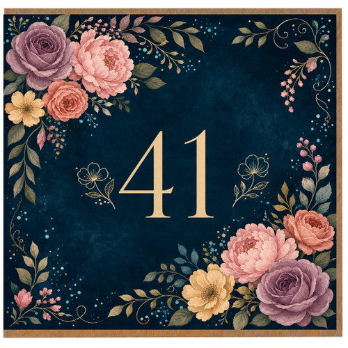41st Birthday Card, Elegant Floral Number 41 Card
