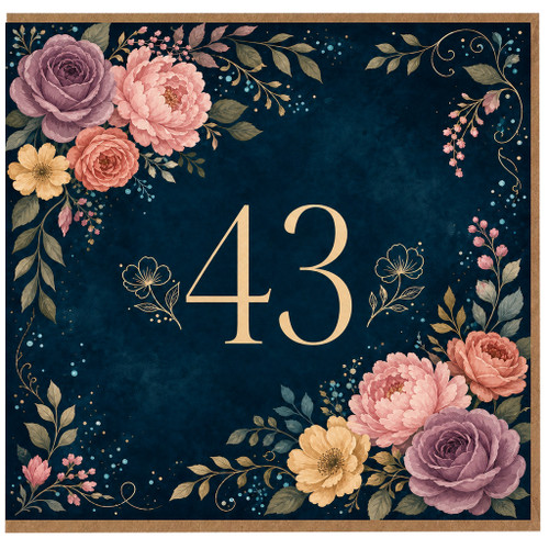 43rd Birthday Card, Floral Number 43 Card