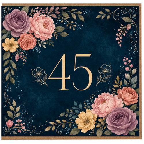 45th Birthday Card, Floral Number 45 Card