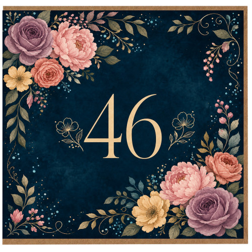 46th Birthday Card, Floral Gold Number 46 Birthday Card
