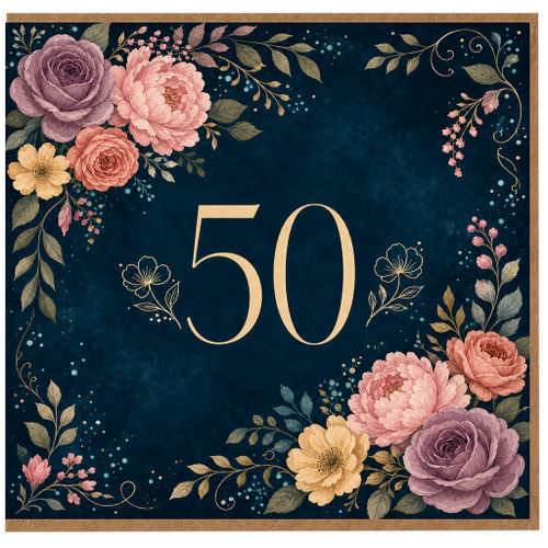 50th Birthday Card, Floral Age 50 Card