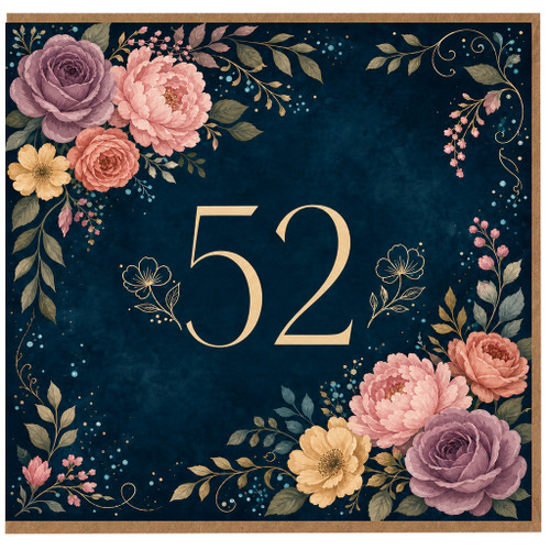 52nd Birthday Card, Floral Number 52 Card