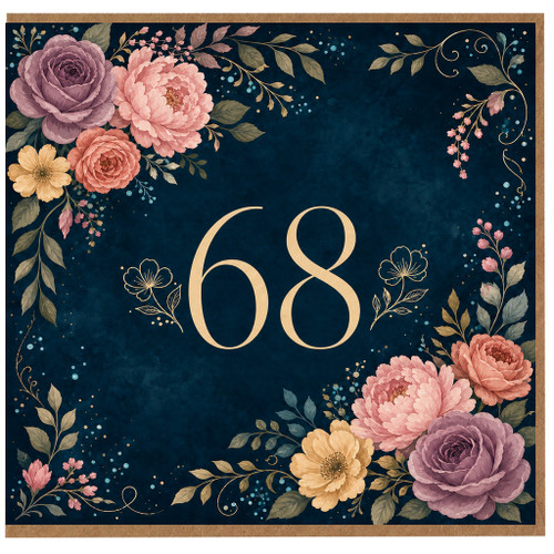 68th Birthday Card, Floral Number 68 Card