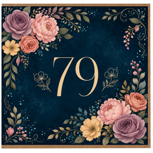 79th Birthday Card, Elegant Floral Birthday Card